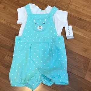 Baby girl teal overall outfit